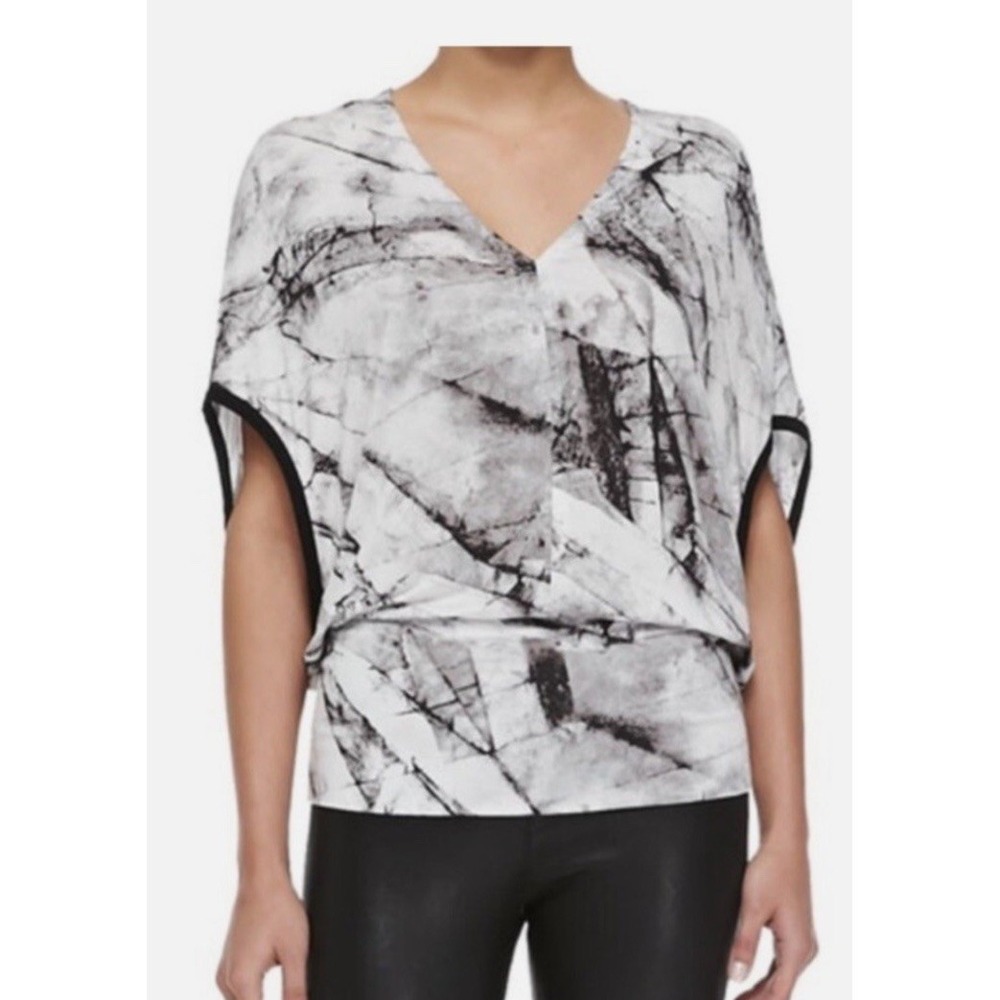 NWT Helmut Lang Womens Large Terrene Marbled Blouse Draped dolman Top Size S